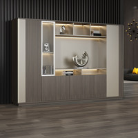 Armoire de bureau exécutive en bois sur mesure avec étagères ouvertes et vitrées, grand meuble de rangement pour mobilier de bureau commercial