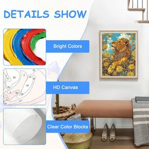 Songwoo - Lienzo para <span class=keywords><strong>Pintar</strong></span> <span class=keywords><strong>al</strong></span> Óleo, Diseño de León Majestuoso y Elegante con Camelia Amarilla, Pintura por Números, Estilo Floral y Animal - Product Image 3