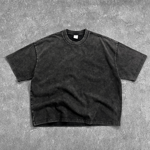 High Quality Wholesale Custom Trendy Oversized Short Silk/Cotton Unisex Snow Wash Vintage T-shirt - Product Image 2
