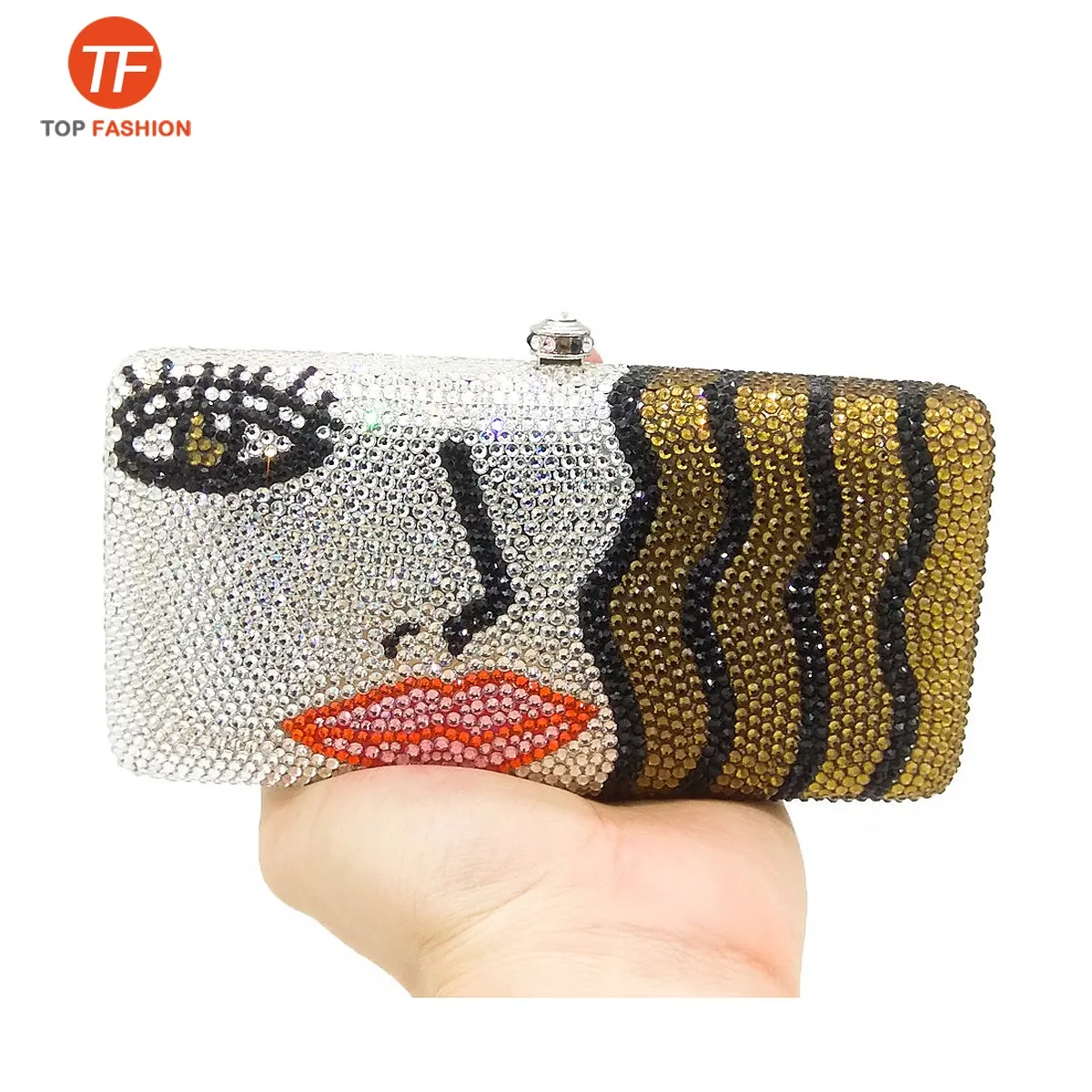 Factory wholesales Luxury Diamond Women Crystal Evening Wedding Bag Metal Box Lady Clutches Nice Eye Purse