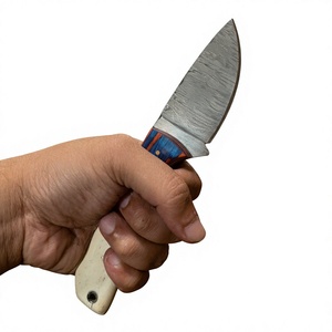 Cuchillo de acampada de hoja fija Drop Point de acero de Damasco con mango de madera Pakka azul de 20 cm, cuchillo de supervivencia para exteriores DIY - Product Image 4
