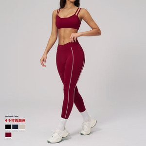 Set Yoga 2 Pezzi Tik Tok Hot: Reggiseno Sportivo a Doppia Fascia Color Block e Leggings Effetto Nudo Elasticizzati in Quattro Direzioni per Allenamento Donna - Product Image 5