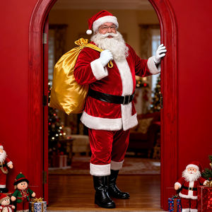 <span class=keywords><strong>Costume</strong></span> de Père Noël rouge pour adulte avec garniture en velours + accessoires multiples - <span class=keywords><strong>Costume</strong></span> de cosplay pour fête de Noël - Product Image 5