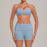 Ensemble de yoga et fitness pour femmes avec logo personnalisé, soutien-gorge de sport à bretelles réglables, short de course taille haute, ensembles de fitness pour femmes