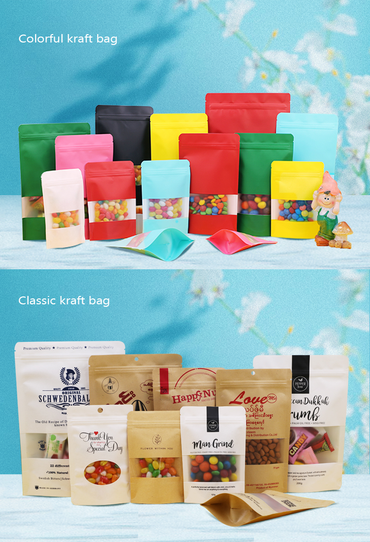 Cookie Standup Bolsas De Papel Para Comida Horizontal Snack Packaging Bags Biodegradable Kraft Paper Pouch