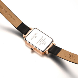 Montre carrée fine pour <span class=keywords><strong>femme</strong></span> I&W CARNIVAL OEM ODM, cadran vert malachite, boîtier en acier rose, bracelet en cuir, montre-bracelet à quartz personnalisée - Product Image 4