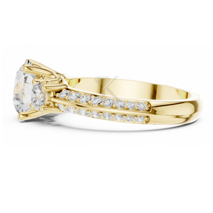 Anillo de compromiso con corte marquesa, banda de oro amarillo con diamantes pavé, halo oculto, anillo nupcial llamativo, anillo de promesa de 6 puntas - Product Image 2