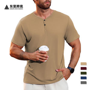 Temu Camiseta de manga corta con cuello en V para hombre, color sólido, transpirable, ligera, informal, de ajuste regular, para uso recreativo - Product Image 5