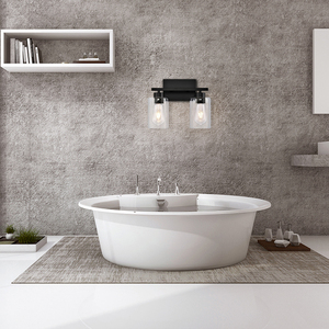 Clear Glass <strong>Shades</strong> Black Wall <strong>Lamp</strong> 2 Lights Hotel <strong>Bathroom</strong> Vanity Light Black <strong>Bathroom</strong> Light Fixture Over the Mirror - Product Image 6