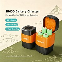 Chargeur de batterie rechargeable GONODY 18650, chargeur rapide intelligent à 4 emplacements, sortie 15W, éclairage LED, protection intégrée, charge