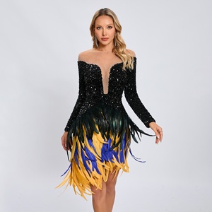 Elegant Feather Dress Black - Stylish Partywear for Women