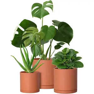 Macetas de Cerámica Cilíndricas para <span class=keywords><strong>Suculentas</strong></span>, Macetas de Terracota al por Mayor <span class=keywords><strong>con</strong></span> Platillo - Product Image 1