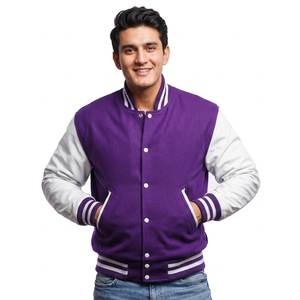 2025 College Baseball Letterman Varisty Jackets for <b>Men</b> and With Leather Sleeves Stand Collar Winter Wear Varisty Jacket - Product Image 1