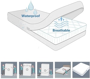 Protège-<span class=keywords><strong>matelas</strong></span> hypoallergénique en coton doux avec fermeture éclair, 6 tailles, imperméable, anti-moisissure, anti-acariens et anti-insectes pour la maison et l'hôtel - Product Image 1