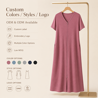Robe de travail à col en V, fermeture éclair intégrale, manches courtes, longue, en fibre de polyester antibactérienne, couleur unie, pour personnel de salon de beauté, personnalisable