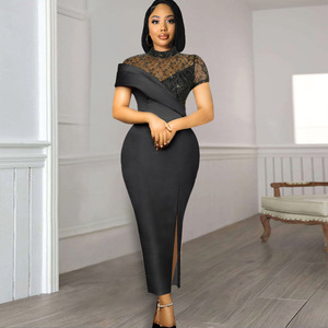 Abiti eleganti da <span class=keywords><strong>sera</strong></span> donna all'ingrosso taglie forti abbigliamento donna cena abito da <span class=keywords><strong>sera</strong></span> nero a spalla - Product Image 2