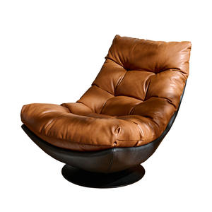 Sillón Individual de Lujo Nórdico, Giratorio, de Cuero Genuino, para Sala de Estar, Diseño de Chaise Longue - Product Image 2