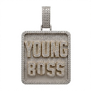Pendentif personnalisé en or et rhodium plaqué, serti de moissanite, breloque lettre rectangulaire effet diamant, bijoux hip-hop unisexe - Product Image 1