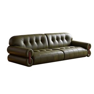Ensemble de canapés sectionnels en cuir véritable ciré à l'huile, style vintage moderne, avec assise rebondissante et capitonnage en cuir pour salon - Product Image 6