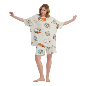 Conjunto de Pijama de Bambú para <span class=keywords><strong>Mujer</strong></span>, Tallas Grandes, Largo hasta la Rodilla, Transpirable, de Secado Rápido, para Primavera/Verano, Fabricación OEM - Product Image 4