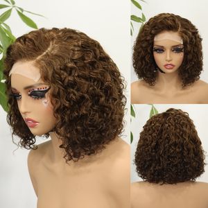 Parrucca Bob con Parte Laterale in Capelli Umani Grezzi Vietnamiti, Densità 250, Chiusura 4x4, Colore Rosso Vino 99J, <span class=keywords><strong>Ricci</strong></span> ad Acqua per Donne - Product Image 3