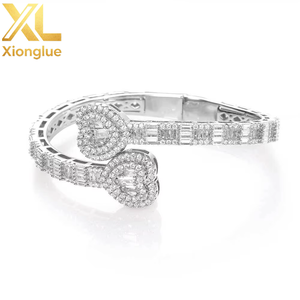 Exclusive <b>Bangle</b> Bracelet Baguette Heart Unisex Fashion Charm Box Clasp Party Micro Insert Wholesale Hiphop 14K Gold Plated - Product Image 2