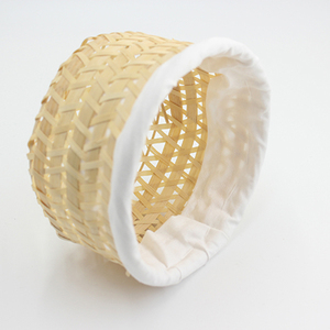 Panier de rangement en bambou, avec bordure en tissu blanc, grand panier rond tissé de haute qualité - Product Image 4