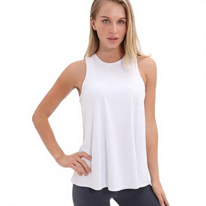 Camiseta sin Mangas Blanca para Mujer, Cuello Redondo, Tejida, Transpirable, Corte Casual, Largo Regular, Color Sólido, Ropa Deportiva - Product Image 1