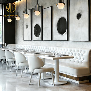 Set di Sedie e Tavoli Bianchi per Caffetteria e Ristorante, Arredamento con Divanetti e Panche - Product Image 1