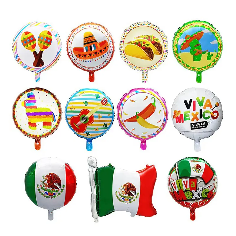 18 pollici bandiera della palla di carnevale messicana festa nazionale messicana festa a tema celebrazione decorazione palloncino Pinata cappello di paglia palloncino Foil