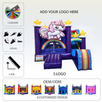Château gonflable licorne arc-en-ciel avec toboggan et trampoline en PVC pour fêtes d'enfants et location commerciale