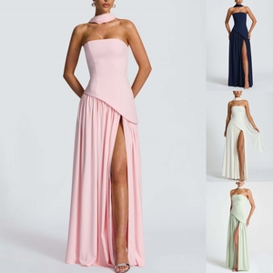 Myn088 Thời Trang Chất Lượng Cao Phụ Nữ Mùa Hè Sexy Thanh Lịch Ống Đảng Chia Maxi Dresses Buổi Tối Dài Ăn Mặc Phụ Nữ Với Khăn Quàng - Product Image 2