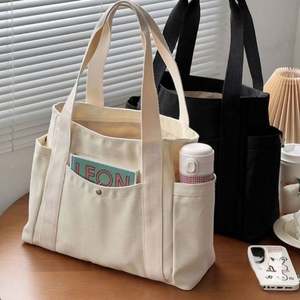 Custom Printed Logo Large Capacity Canvas <b>Tote</b> <b>Bag</b> College <b>School</b> Student Canvas <b>Bag</b> With Zipper and Pockets - Product Image 1