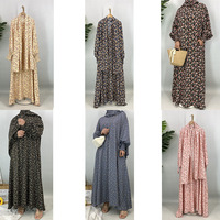 Abaya Premium à Imprimé Floral avec Hijab Assorti, Poches Zippées, Robe Modeste pour Femmes Musulmanes, Vente en Gros Islamique, Abaya Quotidienne de Dubaï