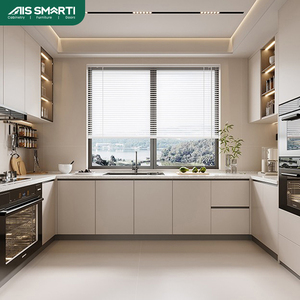 AIS 2025ホワイトキッチンキャビネットセットソリッドウッドデザインラッカー塗装食器棚MDFカーケースマーブルカウンタートップヒンジ付き - Product Image 1