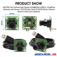 Módulo de cámara VGA USB de 0.3MP 640x480 60FPS 32x32mm 26x26mm cámara de video USB