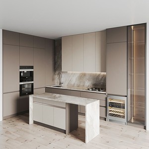 Set Completo di Mobili per Villa Australiana: <span class=keywords><strong>Cucina</strong></span> con Isola, Pensili, Cerniere in Marmo e Mobili da Incasso in Melaminico - Product Image 3