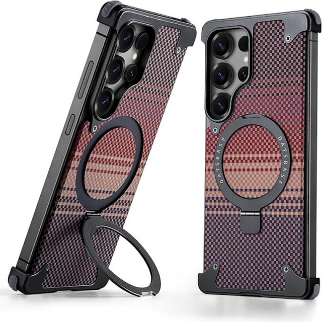 Luxury Aramid Fiber Magnetic Case for iPhone 16 Pro Max for Samsung S25 Ultra 360 Rotating Stand Shockproof