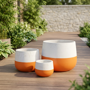 Modern Concrete Flower <b>Pots</b> Set of 3 Orange White Outdoor Planters <b>for</b> Garden Minimalist Design - Product Image 1