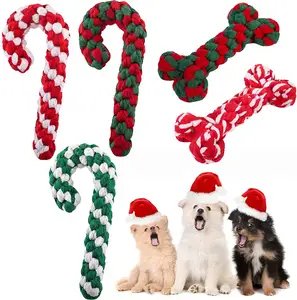 A Toy For Dogs Wholesale Interactive Dog Chew Toys Green Red Natural Cotton Rope Bone Puppy Cleaning Teeth Dog Toy For Christmas