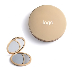 Custom Logo Round Gold Silkscreen Printing Metal Foldable Double Sided Vanity Makeup Mirror - Product Image 1