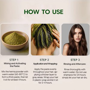 Coloration capillaire naturelle à base de plantes biologiques sans produits chimiques Lanoric OEM, henné pur indien et poudre de feuilles d'indigo pour cheveux foncés - Product Image 3