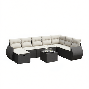 <b>Black</b> Poly Rattan Garden Sofa Set Steel <b>Frame</b> 6 Seater Outdoor Furniture Contemporary Design - Product Image 1