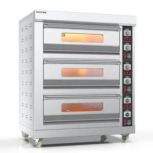 Equipamento De Padaria Comercial 3 Deck 6 Bandejas Bolo De Pizza Torradeiras De Pão Francês Cozimento De Pizza Forno De Deck Elétrico