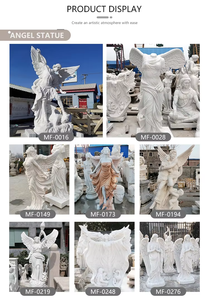 Statue d'ange priant à ailes en marbre classique personnalisée, sculptée à la main, sculpture de jardin en pierre pour décoration extérieure - Product Image 6