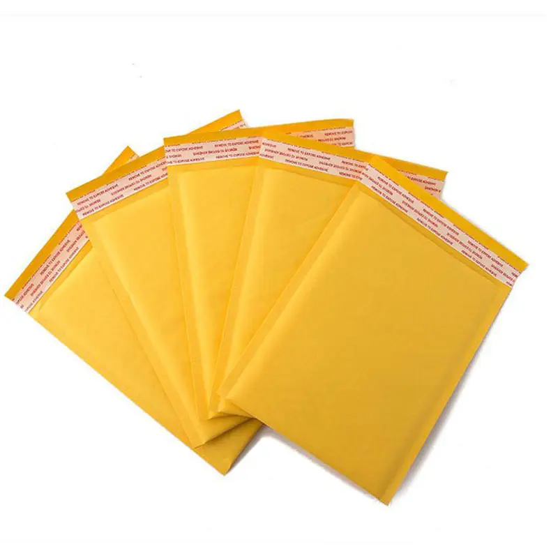 Toptan özel Logo nakliye poli posta kağıt çevre dostu sarı kraft baloncuklu zarf yastıklı zarf çanta