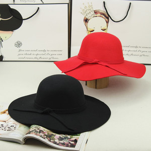 Lady Fedora Hat Wide Brim 100% Acrylic Black <b>Red</b> Autumn Winter European Style Casual Adult Women's Hat - Product Image 2