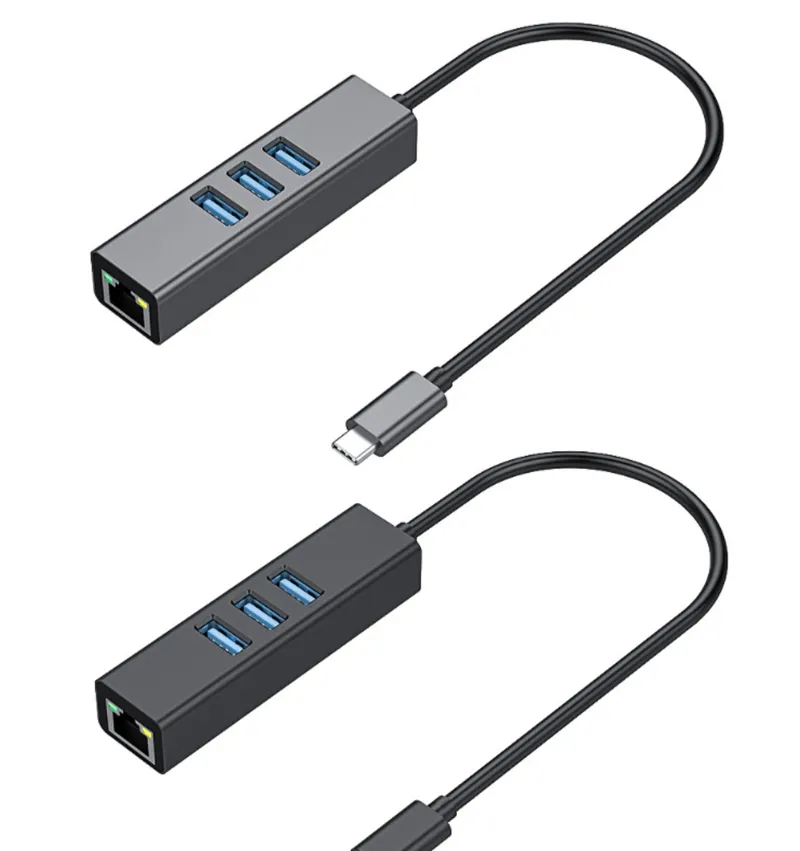 USB C USB3.1 HUB Tipe C, Adaptor Ethernet Gigabit USB 3.1 Ke 3.0 Hub 1000Mbps USB Ke RJ45 Lan Jaringan 3 Port