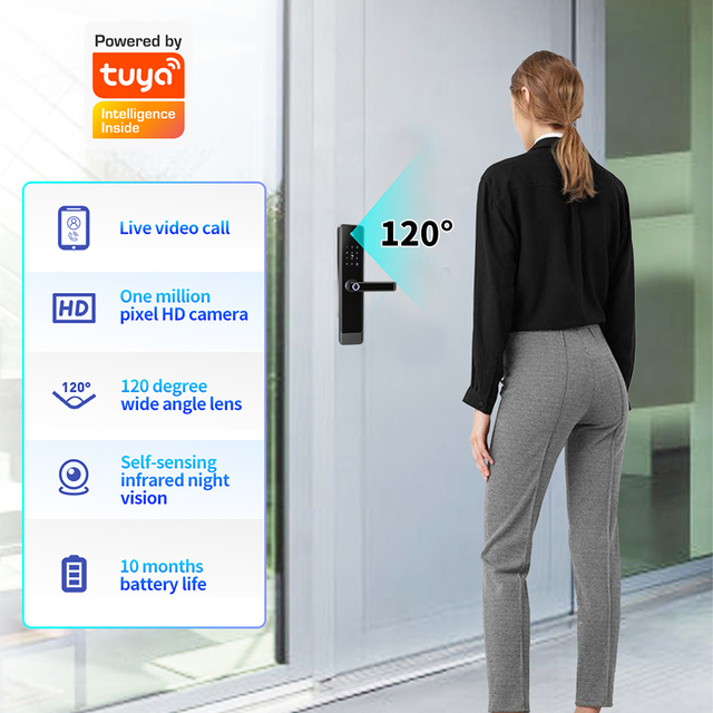 Smartek E908FC Camera 6068 6085 Keyless Entry Fingerprint Code RFID Card Key Lock App Digital Tuya Video Speak Smart Door Lock