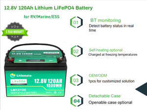 ก้อนแบตเตอรี่ lifpo4 100AH 12V 24V 48V แบตเตอรี่ LiFePO4ทรงลึก120AH 12V 24V 48V สำหรับ RV/ทะเล/พลังงานแสงอาทิตย์ - Product Image 2
